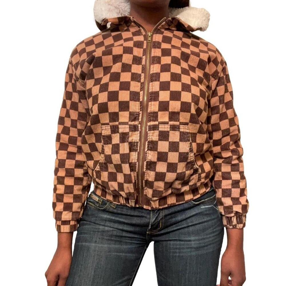 Brown & Tan Checkered Zip-Up, Small